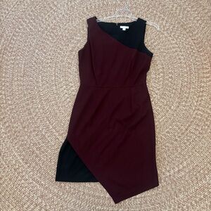New York & Company Burgundy and Black Asymmetrical Dress